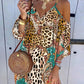 Leopard Baroque Print Cold Shoulder Casual Dress