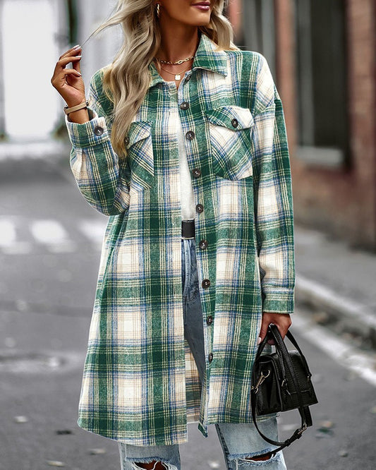 Plaid Print Pocket Design Longline Shacket