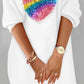 Rainbow Stripe Heart Pattern Cold Shoulder Casual Dress