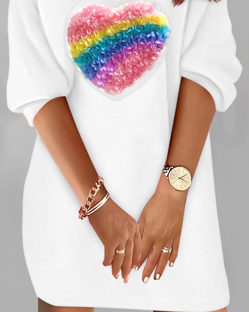 Rainbow Stripe Heart Pattern Cold Shoulder Casual Dress