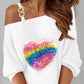 Rainbow Stripe Heart Pattern Cold Shoulder Casual Dress