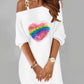 Rainbow Stripe Heart Pattern Cold Shoulder Casual Dress