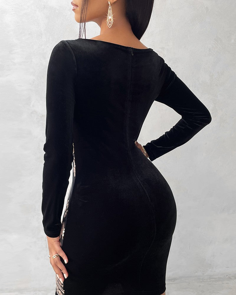 Floral Sequin Velvet Party Dress