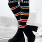 Letter Pattern Striped Over Knee Platform Knit Long Boots