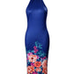 Floral Print High Neck Sleeveless Bodycon Dress
