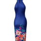 Floral Print High Neck Sleeveless Bodycon Dress