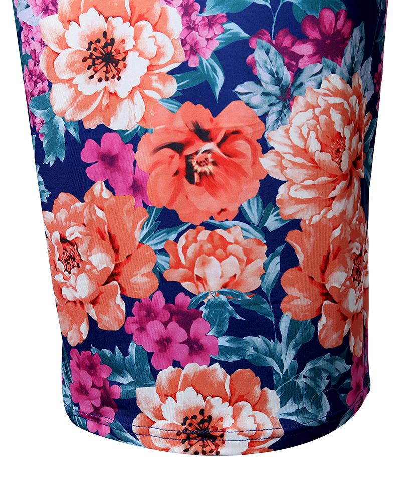 Floral Print High Neck Sleeveless Bodycon Dress