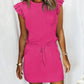 Flutter Sleeve Pocket Design Drawstring Casual Dress