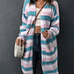 Striped Pocket Design Longline Knit Cardigan