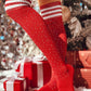 1Pair Christmas Striped Print Rhinestone Decor Long Socks