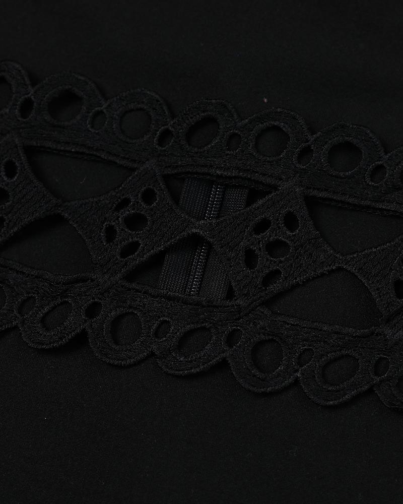 Off Shoulder Lace Patch Long Sleeve Midi Dress