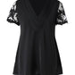 Lace Patch Ruched V Neck Top