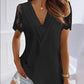 Lace Patch Ruched V Neck Top