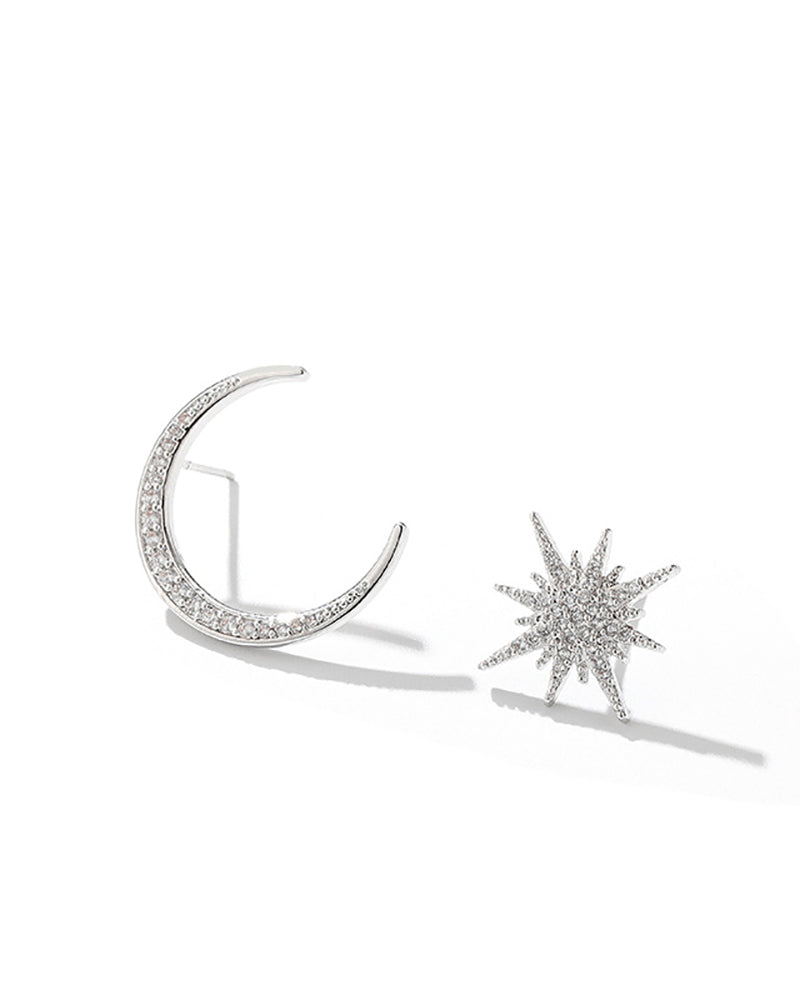 1Pair Rhinestone Moon Star Shaped Earrings