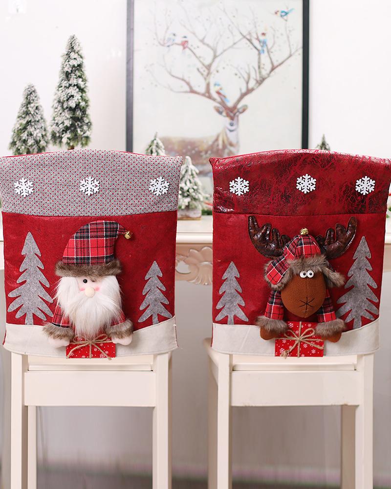 Christmas Dining Chair Slipcovers Cartoon Character Chair Seat Back Covers Protector Holidays Home Party Decorations