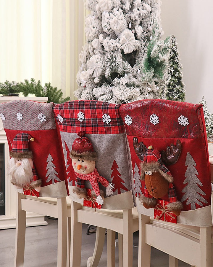 Christmas Dining Chair Slipcovers Cartoon Character Chair Seat Back Covers Protector Holidays Home Party Decorations