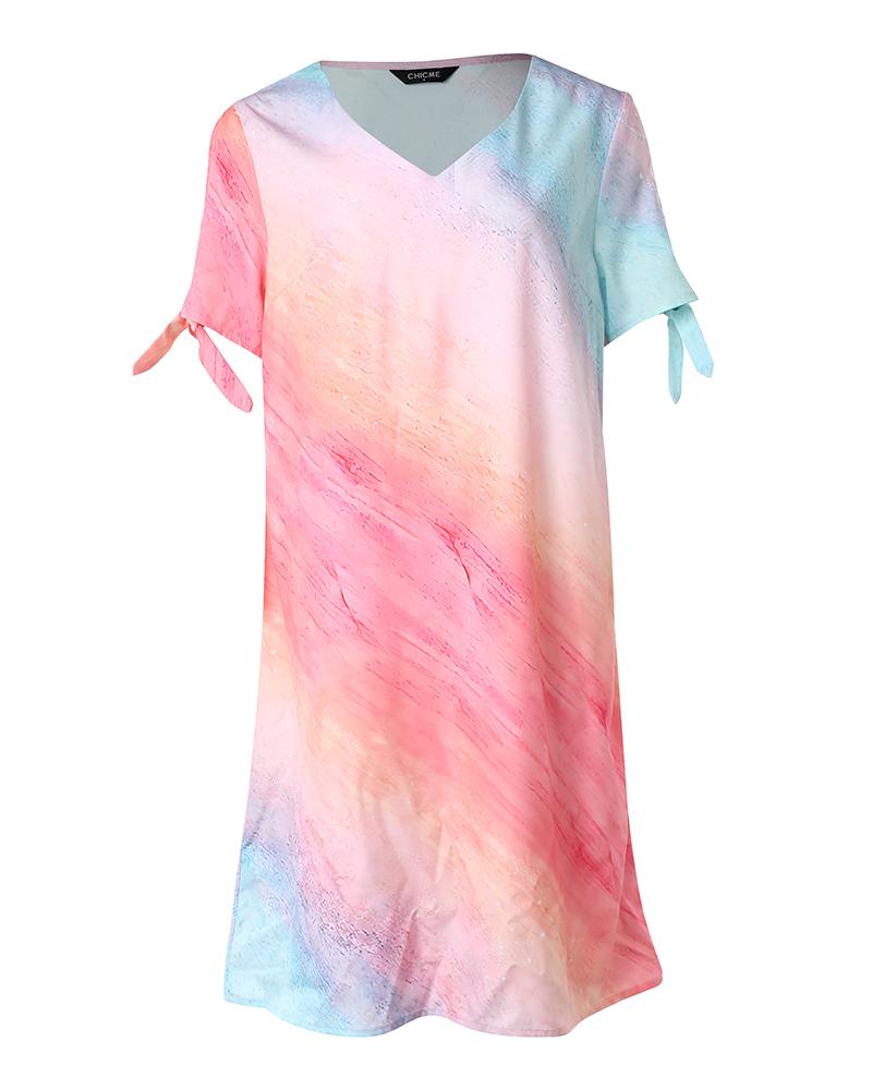 Ombre Floral Print Split Sleeve Casual Dress