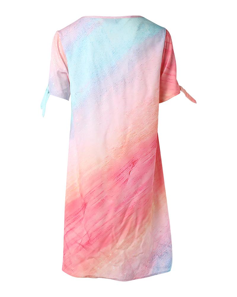 Ombre Floral Print Split Sleeve Casual Dress