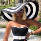 Wide Brim Striped Colorblock Straw Hat