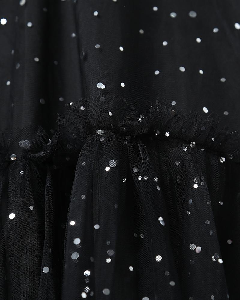 Contrast Mesh Frill Hem Polka Dot Pattern Party Dress