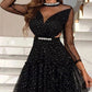 Contrast Mesh Frill Hem Polka Dot Pattern Party Dress