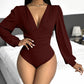 Deep V Neck Ruched Ribbed Bodysuit