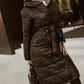 Long Sleeve Buttoned Puffer Coat With Belt