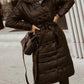 Long Sleeve Buttoned Puffer Coat With Belt