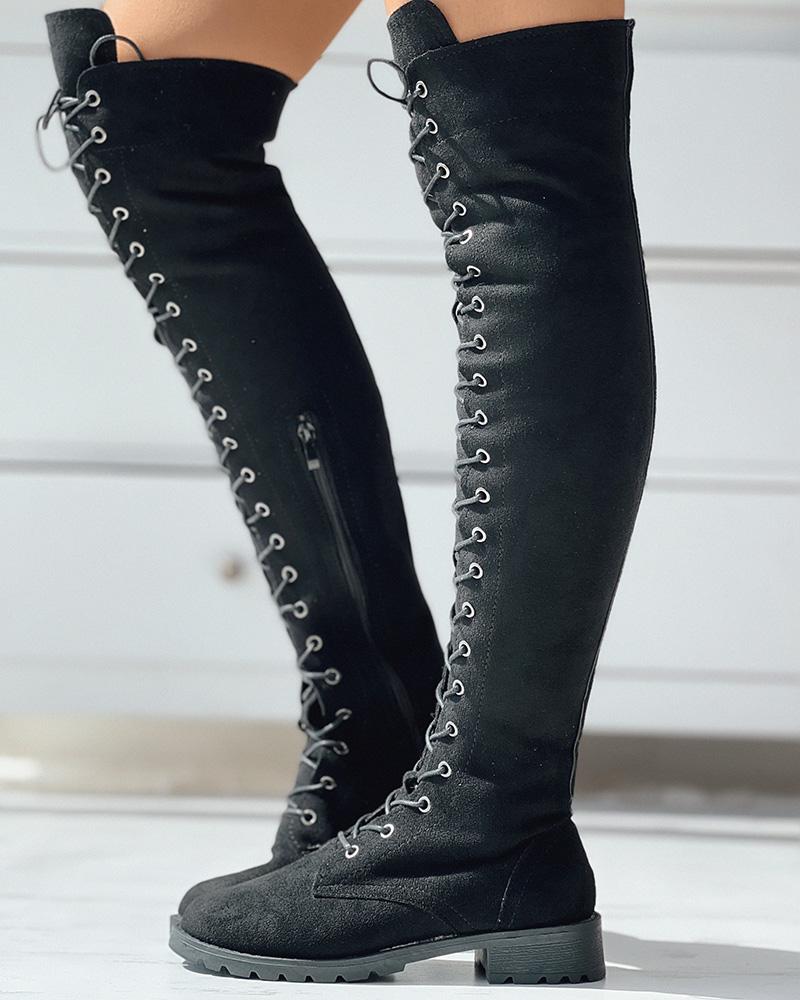 Eyelet Lace up Over The Knee Boots