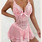 Crochet Lace Bowknot Decor Babydoll With Panty