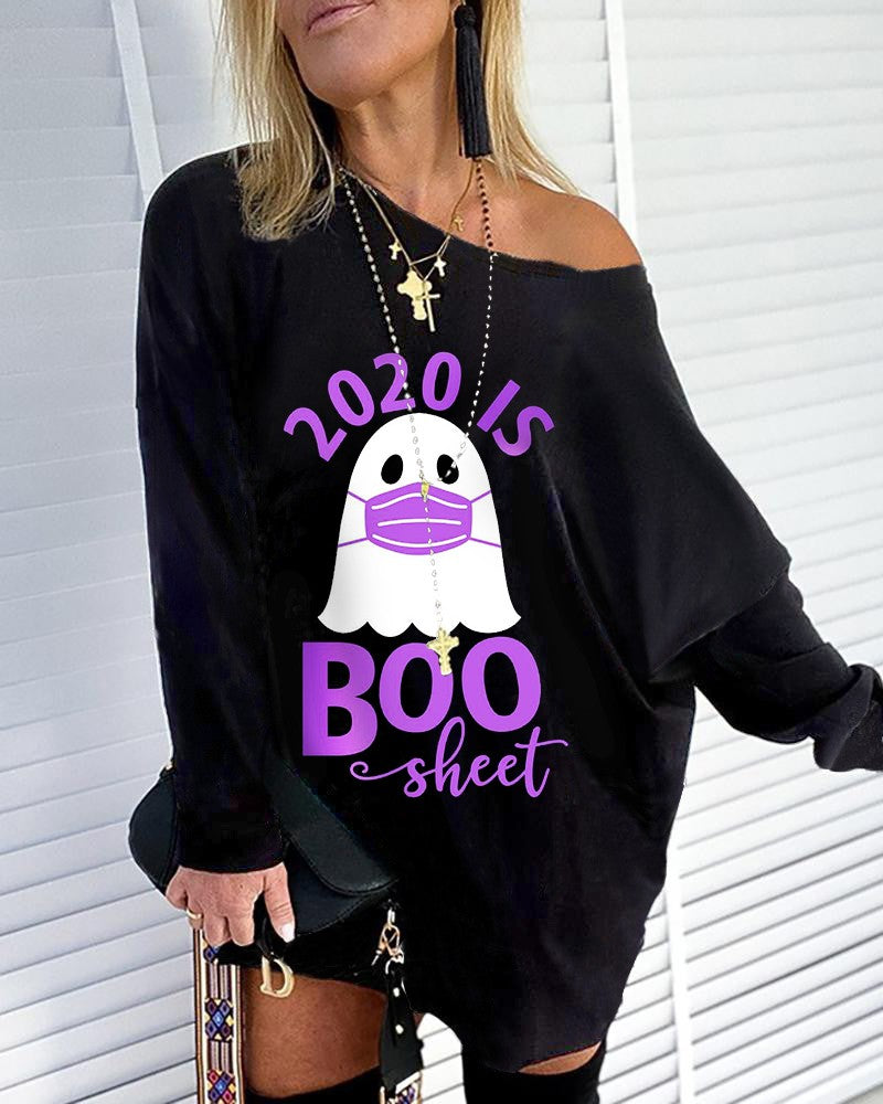 Halloween Letter Ghost Print Casual Sweatshirt