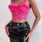 Feather Detail Lace Fishbone Corset Top