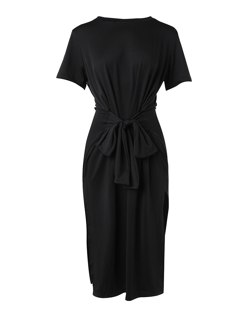 Knotted Side Slit Casual Dress