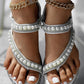 Rhinestone Beaded Toe Ring Summer Wedge Sandals