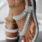 Rhinestone Beaded Toe Ring Summer Wedge Sandals