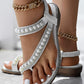 Rhinestone Beaded Toe Ring Summer Wedge Sandals