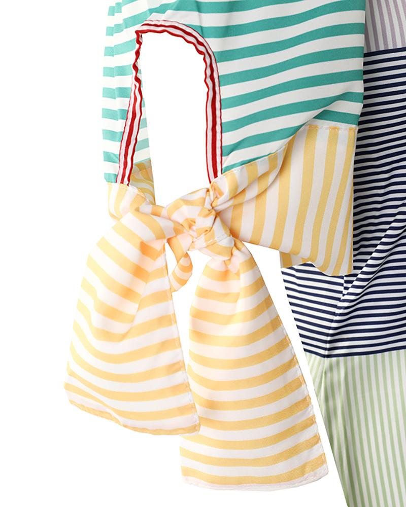 Striped Print Colorblock Off Shoulder Casual Dress