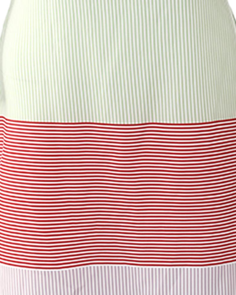 Striped Print Colorblock Off Shoulder Casual Dress