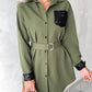 Sequins Button Design Long Sleeve Shirt Dress