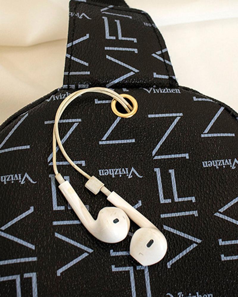 Letter Pattern Zipper Design Crossbody Shoulder Bag