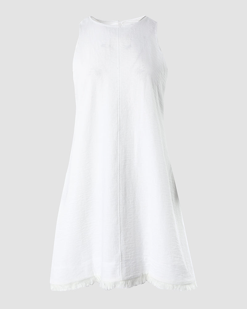 Sleeveless Pocket Design Raw Hem Casual Dress
