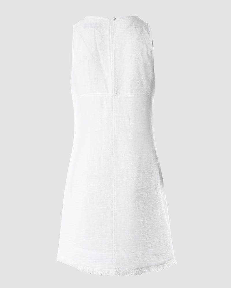 Sleeveless Pocket Design Raw Hem Casual Dress
