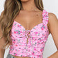Floral Print Lace up Front Frill Hem Crop Top