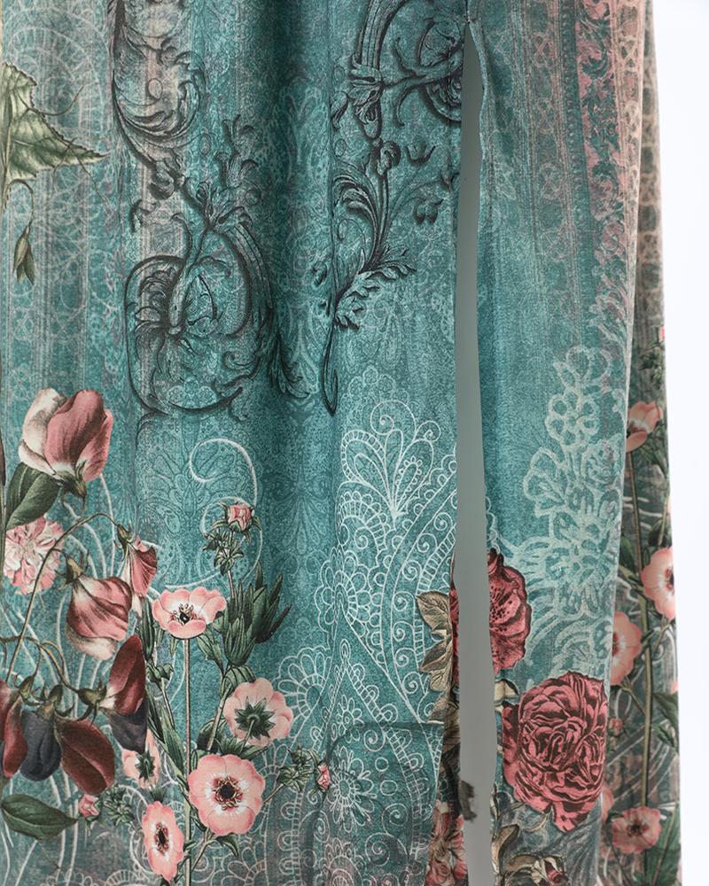 Floral Tribal Print Sleeveless Slit Casual Dress