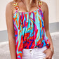 Multi Color Abstract Print Chain Decor Flowy Cami Top