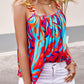 Multi Color Abstract Print Chain Decor Flowy Cami Top