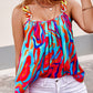 Multi Color Abstract Print Chain Decor Flowy Cami Top
