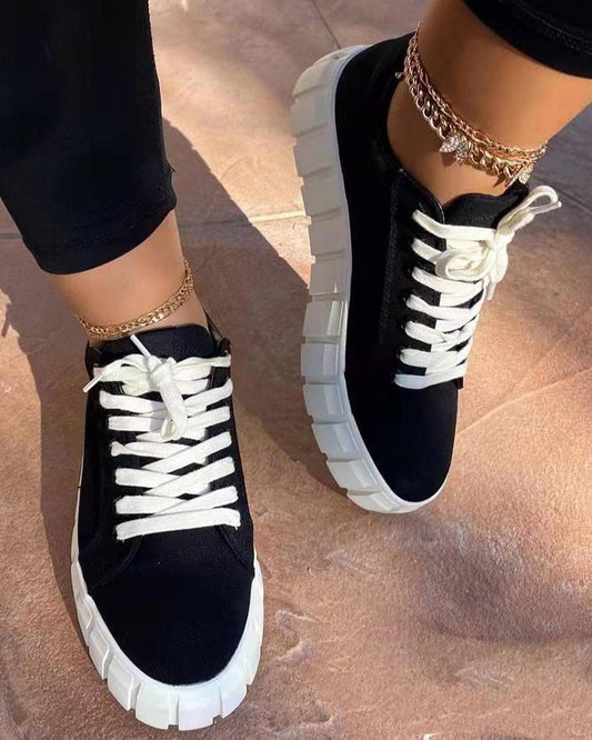Eyelet Lace up Platform Sneakers