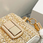 Trendy Chain Decor Top Handle Straw Geometrical Crossbody Bag