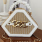 Trendy Chain Decor Top Handle Straw Geometrical Crossbody Bag